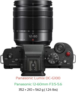 Panasonic G100 with Panasonic 12-60mm F3.5-5.6 Lens Size