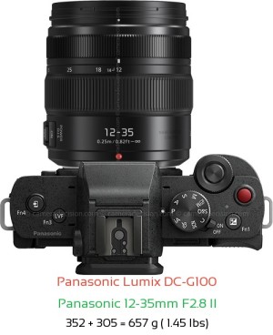 Panasonic G100 with Panasonic 12-35mm F2.8 II Lens Size