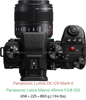 Panasonic G9 II with Panasonic Leica Macro 45mm F2.8 OIS Lens Size