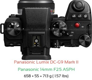 Panasonic G9 II with Panasonic 14mm F2.5 ASPH Lens Size