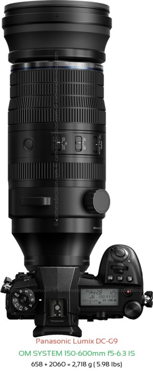 Panasonic G9 with OM SYSTEM 150-600mm f5-6.3 IS Lens Size