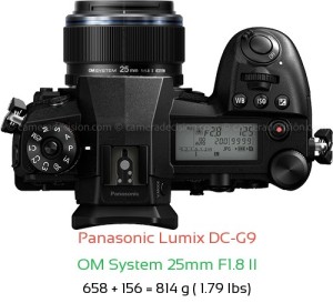 Panasonic G9 with OM System 25mm F1.8 II Lens Size
