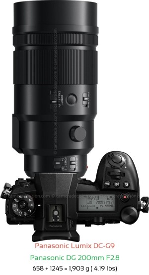 Panasonic G9 with Panasonic DG 200mm F2.8 Lens Size