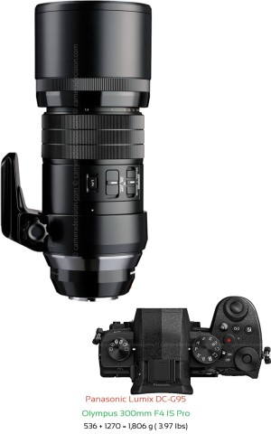 Panasonic G95 with Olympus 300mm F4 IS Pro Lens Size