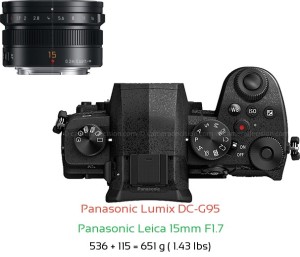 Panasonic G95 with Panasonic Leica 15mm F1.7 Lens Size