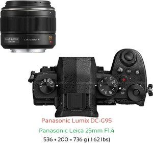 Panasonic G95 with Panasonic Leica 25mm F1.4 Lens Size
