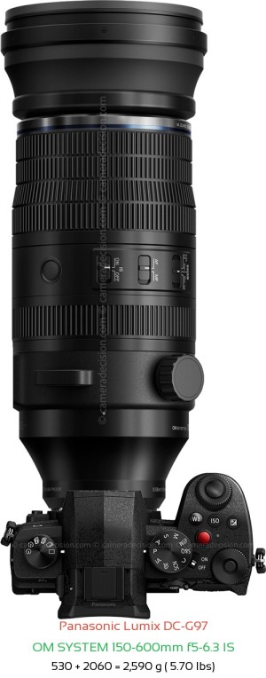Panasonic G97 with OM SYSTEM 150-600mm f5-6.3 IS Lens Size