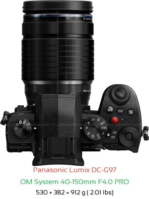 Panasonic G97 with OM System 40-150mm F4.0 PRO Lens Size
