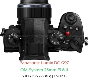 Panasonic G97 with OM System 25mm F1.8 II Lens Size