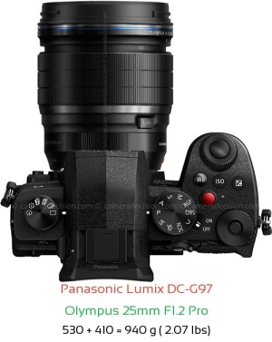 Panasonic G97 with Olympus 25mm F1.2 Pro Lens Size