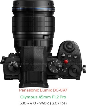 Panasonic G97 with Olympus 45mm F1.2 Pro Lens Size