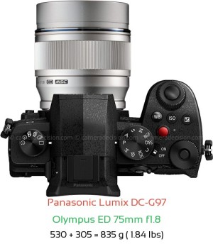 Panasonic G97 with Olympus ED 75mm f1.8 Lens Size