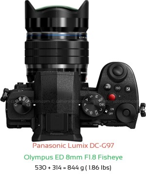 Panasonic G97 with Olympus ED 8mm F1.8 Fisheye Lens Size