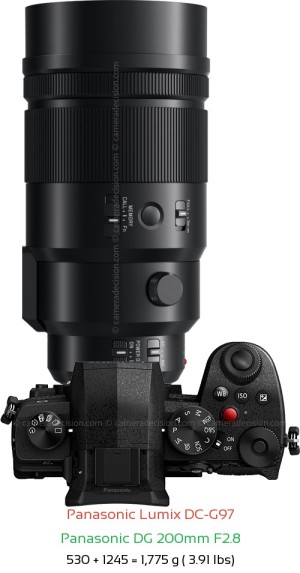 Panasonic G97 with Panasonic DG 200mm F2.8 Lens Size