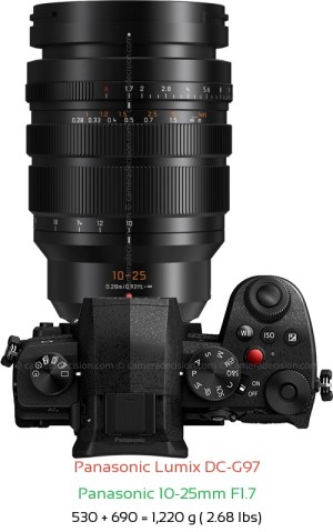Panasonic G97 with Panasonic 10-25mm F1.7 Lens Size