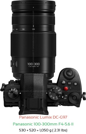 Panasonic G97 with Panasonic 100-300mm F4-5.6 II Lens Size