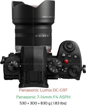 Panasonic G97 with Panasonic 7-14mm F4 ASPH Lens Size