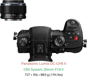 Panasonic GH5 II with OM System 25mm F1.8 II Lens Size
