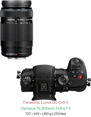Panasonic GH5 II with Olympus 75-300mm f4.8-6.7 II Lens Size