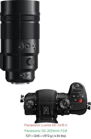 Panasonic GH5 II with Panasonic DG 200mm F2.8 Lens Size