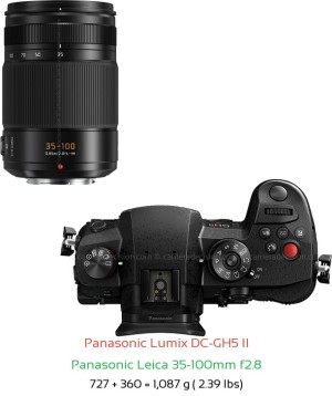 Panasonic GH5 II with Panasonic Leica 35-100mm f2.8 Lens Size