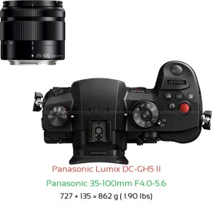 Panasonic GH5 II with Panasonic 35-100mm F4.0-5.6 Lens Size