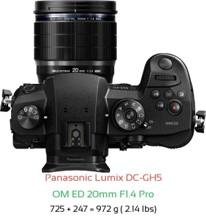 Panasonic GH5 with OM ED 20mm F1.4 Pro Lens Size