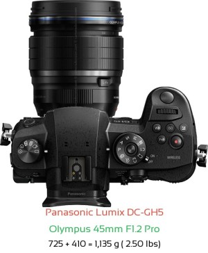 Panasonic GH5 with Olympus 45mm F1.2 Pro Lens Size