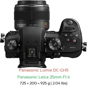 Panasonic GH5 with Panasonic Leica 25mm F1.4 Lens Size