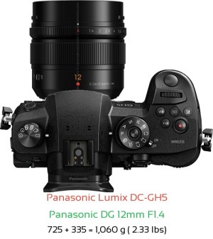 Panasonic GH5 with Panasonic DG 12mm F1.4 Lens Size