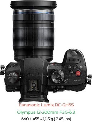 Panasonic GH5S with Olympus 12-200mm F3.5-6.3 Lens Size