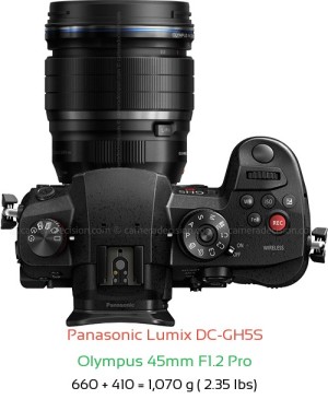Panasonic GH5S with Olympus 45mm F1.2 Pro Lens Size