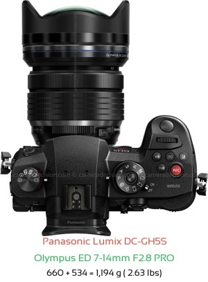 Panasonic GH5S with Olympus ED 7-14mm F2.8 PRO Lens Size
