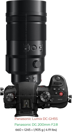 Panasonic GH5S with Panasonic DG 200mm F2.8 Lens Size