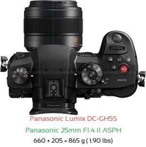 Panasonic GH5S with Panasonic 25mm F1.4 II ASPH Lens Size