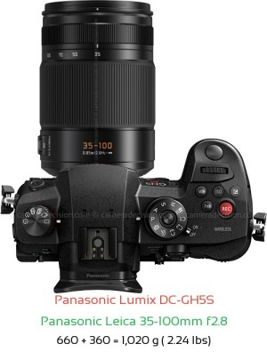 Panasonic GH5S with Panasonic Leica 35-100mm f2.8 Lens Size