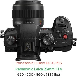 Panasonic GH5S with Panasonic Leica 25mm F1.4 Lens Size