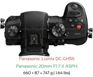 Panasonic GH5S with Panasonic 20mm F1.7 II ASPH Lens Size
