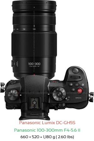 Panasonic GH5S with Panasonic 100-300mm F4-5.6 II Lens Size