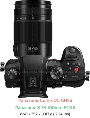 Panasonic GH5S with Panasonic X 35-100mm F2.8 II Lens Size