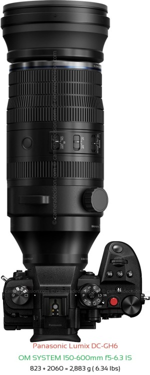 Panasonic GH6 with OM SYSTEM 150-600mm f5-6.3 IS Lens Size
