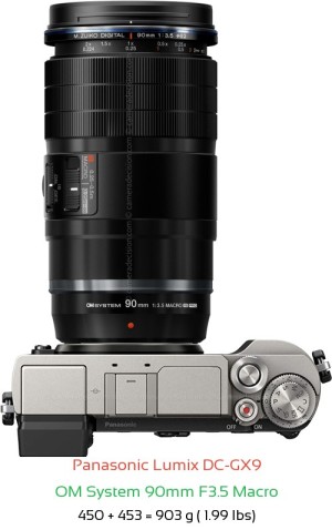 Panasonic GX9 with OM System 90mm F3.5 Macro Lens Size