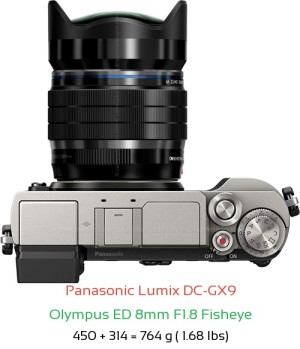 Panasonic GX9 with Olympus ED 8mm F1.8 Fisheye Lens Size