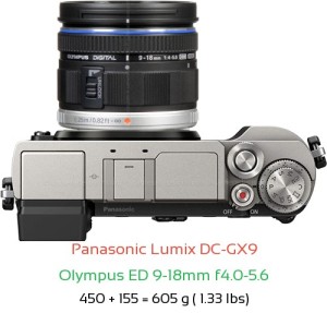 Panasonic GX9 with Olympus ED 9-18mm f4.0-5.6 Lens Size