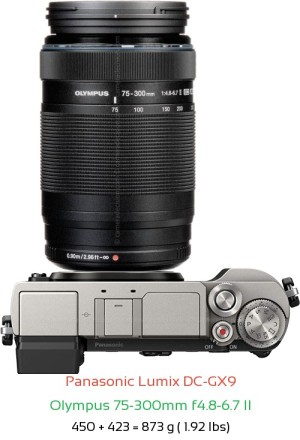 Panasonic GX9 with Olympus 75-300mm f4.8-6.7 II Lens Size