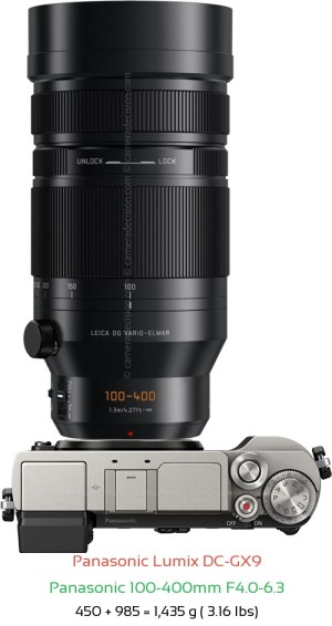Panasonic GX9 with Panasonic 100-400mm F4.0-6.3 Lens Size