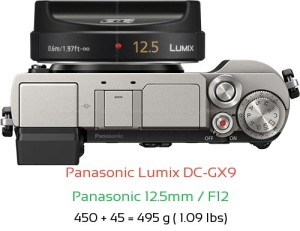 Panasonic GX9 with Panasonic 12.5mm / F12 Lens Size