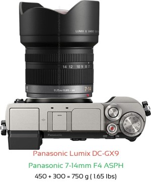 Panasonic GX9 with Panasonic 7-14mm F4 ASPH Lens Size