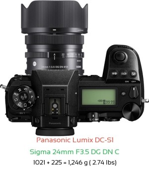 Panasonic S1 with Sigma 24mm F3.5 DG DN C Lens Size