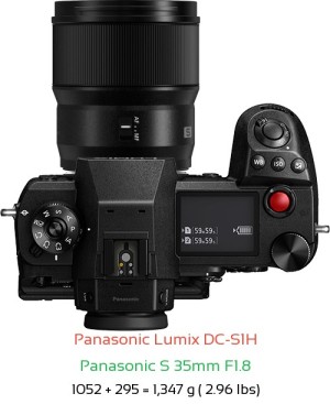Panasonic S1H with Panasonic S 35mm F1.8 Lens Size